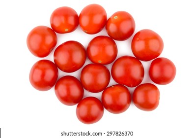 Red Cherry Tomatoes Isolated On White Background, Top View