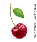 Red Cherry with water droplets isolated on white background.