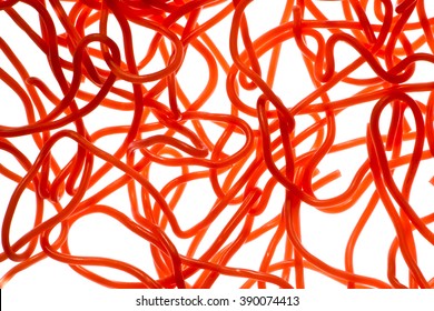 Red Chewy Strawberry Laces As A Background Image