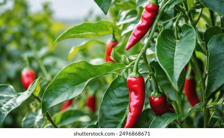 Red chili peppers close-up view in the red chili field - Powered by Shutterstock