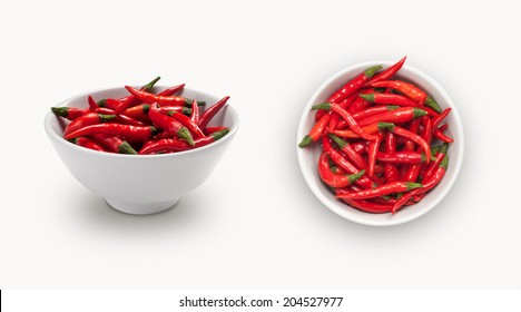 red chili  in a small bowl,  isolated on white background, view from front and top - Powered by Shutterstock
