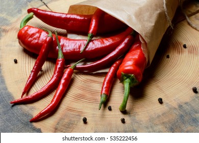 Red Chilli Papper In A Paper Bag 