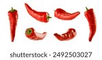 Red chilli peppers isolated on white background. Vegetable food product for montage. 