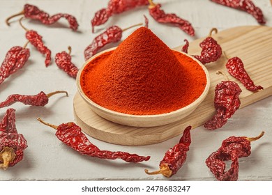 Red Chilly powder.chilly powder with red chilly, top view  - Powered by Shutterstock