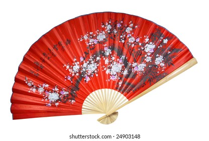 red Chinese fan on a white background, (See more fan in my portfolio).