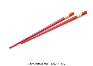 Red Chopsticks On White Background