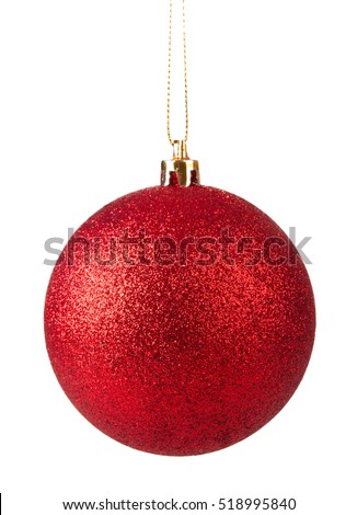 Red christmas ball hanging isolated on white background
