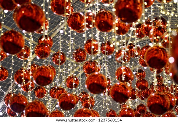 Red Christmas Ball Hanging On Ceiling Stock Photo Edit Now