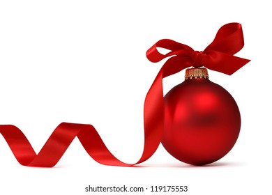 red Christmas ball with ribbon - Shutterstock ID 119175553
