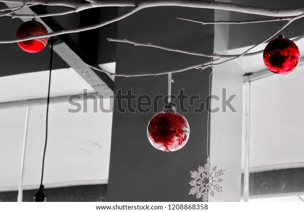 Red Christmas Balls Ornaments Hanging On Stock Photo Edit