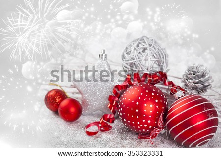 red christmas balls silver star and gift box on sparkling holiday background - Red And Silver Christmas Ornaments red christmas balls silver star and gift box on sparkling holiday background - Red And Silver Christmas Ornaments