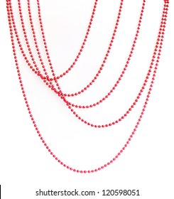 Red Christmas Bead Garland Hanging On White Background