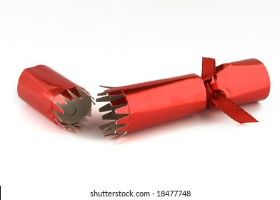 Red Christmas Cracker Isolated On A White Background