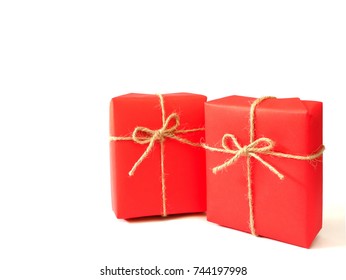 Red Christmas gift boxes isolated on white background. Christmas concept.