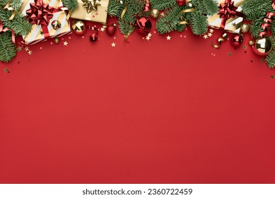 Red Christmas or New Year Ornament Border Background