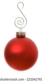 Red Christmas Ornament Hanging By Silver Fancy Hook