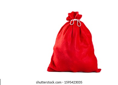 Red christmas present bag with gifts. New Year celebration. Isloated object