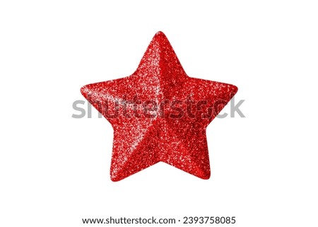red Christmas star glitter sticker isolated on white background