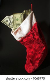 A Red Christmas Stocking Loaded With Cash.