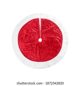 Red Christmas Tree Skirt Isolated On White, Top View