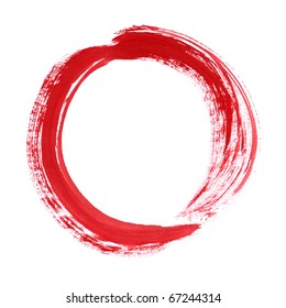 Red Circle Brush Paint List Design Element. Zero From Font Set. Isolated On White Background.