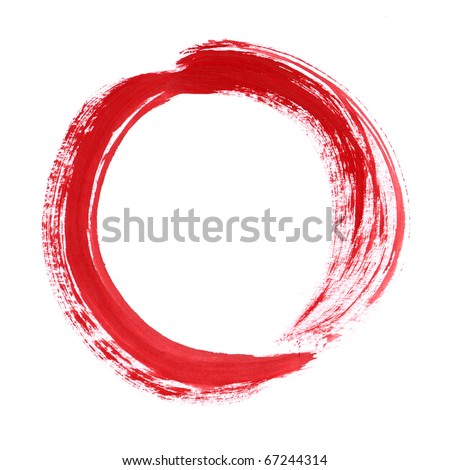 Red circle brush paint List design element. Zero from font set. Isolated on white background.