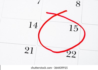 Red Circle. Mark On The Calendar At 15th For Your Text.