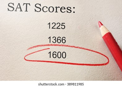 Red Circle And Pencil With SAT Scores And 1600                                