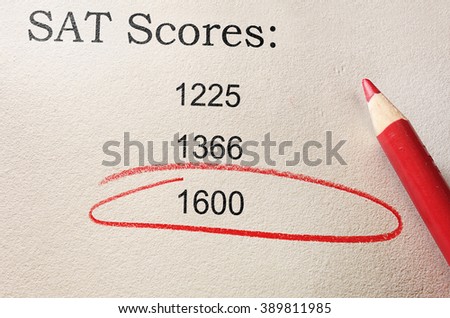 Red circle and pencil with SAT scores and 1600                                