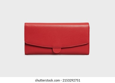 Red classic women's Wallet Purse Pouch. Leather clutch for women female ladies isolated on white background in front, mock up