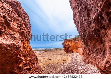 Red cliffs beach or Pha Daeng Beach at Bang Saphan Noi District in Prachuap Khiri Khan Province, Southern Thailand