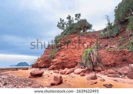 Red cliffs beach or Pha Daeng Beach at Bang Saphan Noi District in Prachuap Khiri Khan Province, Southern Thailand