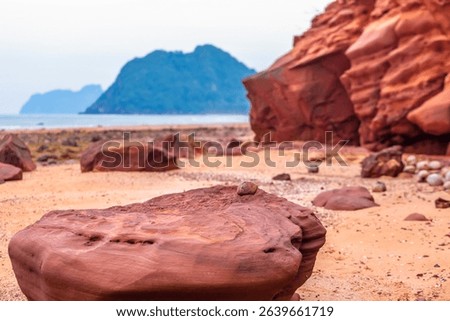 Red cliffs beach or Pha Daeng Beach at Bang Saphan Noi District in Prachuap Khiri Khan Province, Southern Thailand