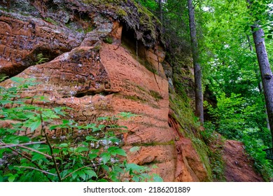 Red Cliffs, Which Are Named After The Red Sandstone, Is A Mysterious And Romantic Place For Lovers. The Colour Red Is Known As The Colour Of Love And Life. Near Gauja River In Latvia.