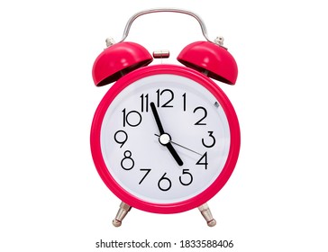 Red Clock Isolated On White Background With A Clipping Mask 