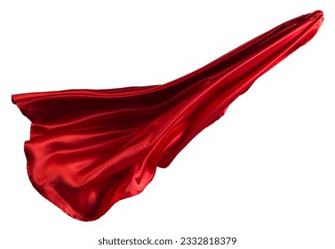 Red cloth flutters in the wind. Isolated on white background