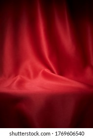 Red Cloth Waves Texture Background Stage Shot In Table Top For Christmas Background 