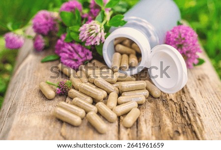 Red Clover Extract and Supplements. Selective Focus. nature.