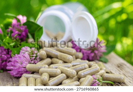 Red Clover Extract and Supplements. Selective Focus. nature.