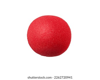Red clown nose made of rubber foam, isolated