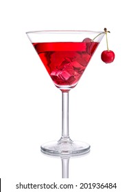 Red Cocktail With Cherry On Isolated White