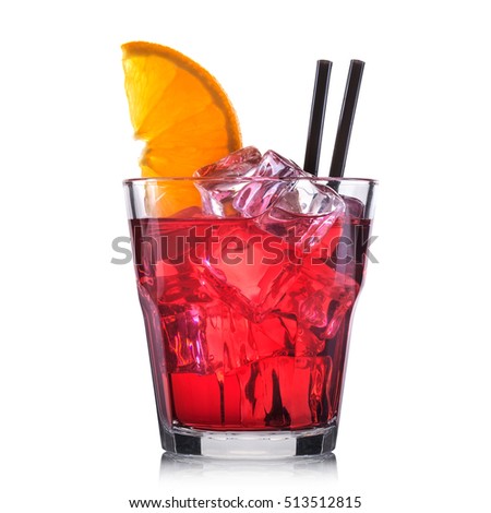 Red cocktail in glass isolated on white background.