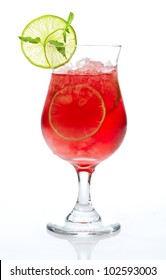 Red Cocktail With Ice And Lime