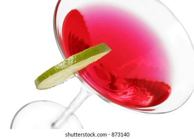 Red cocktail with lime slice cocktail from above - Powered by Shutterstock