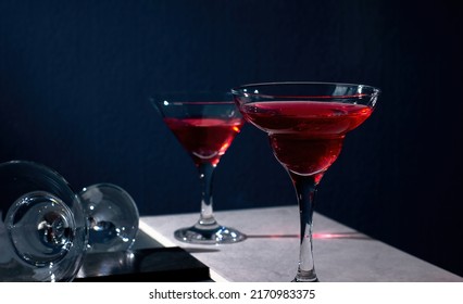 Red Cocktail In A Margarita Glass On A Dark Background