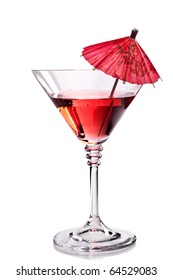 Red Cocktail In Martini Glass With Umbrella