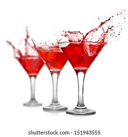 Red Cocktail With Splash Isolated On White