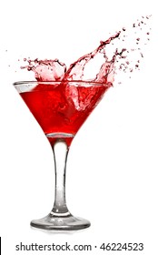 Red Cocktail With Splash Isolated On White