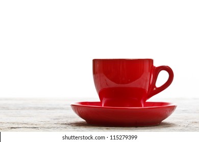 Red Coffee Cup On Wood Background