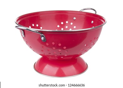 Red Colander In Full Focus Isolated On White